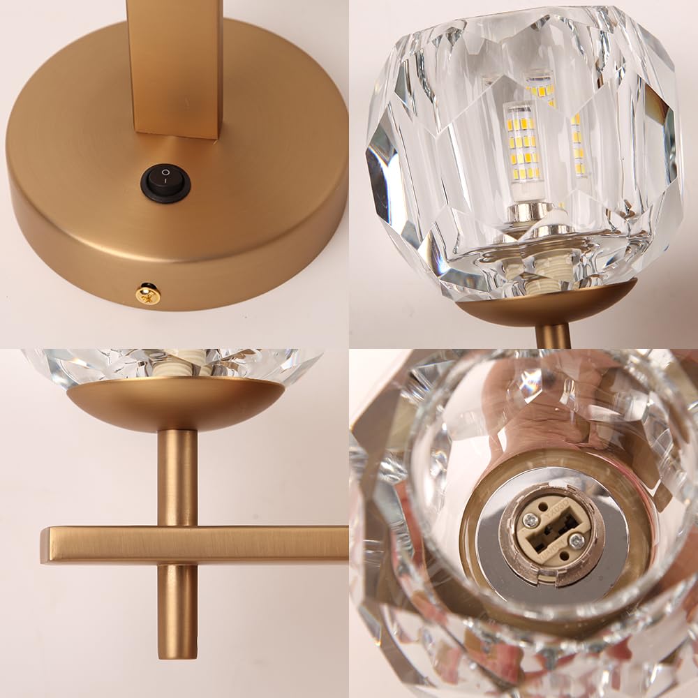 Crystal Wall Sconce with On/Off Switch (Matte Brass, 1 Pack)