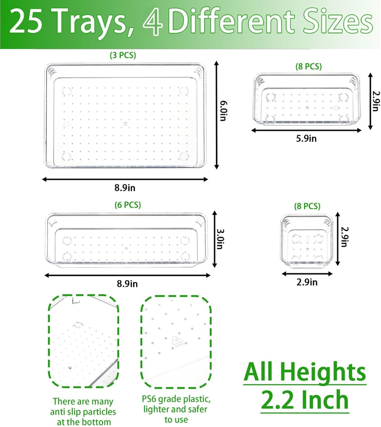 SuoXing 25 PCS Clear Drawer Organizers Plastic