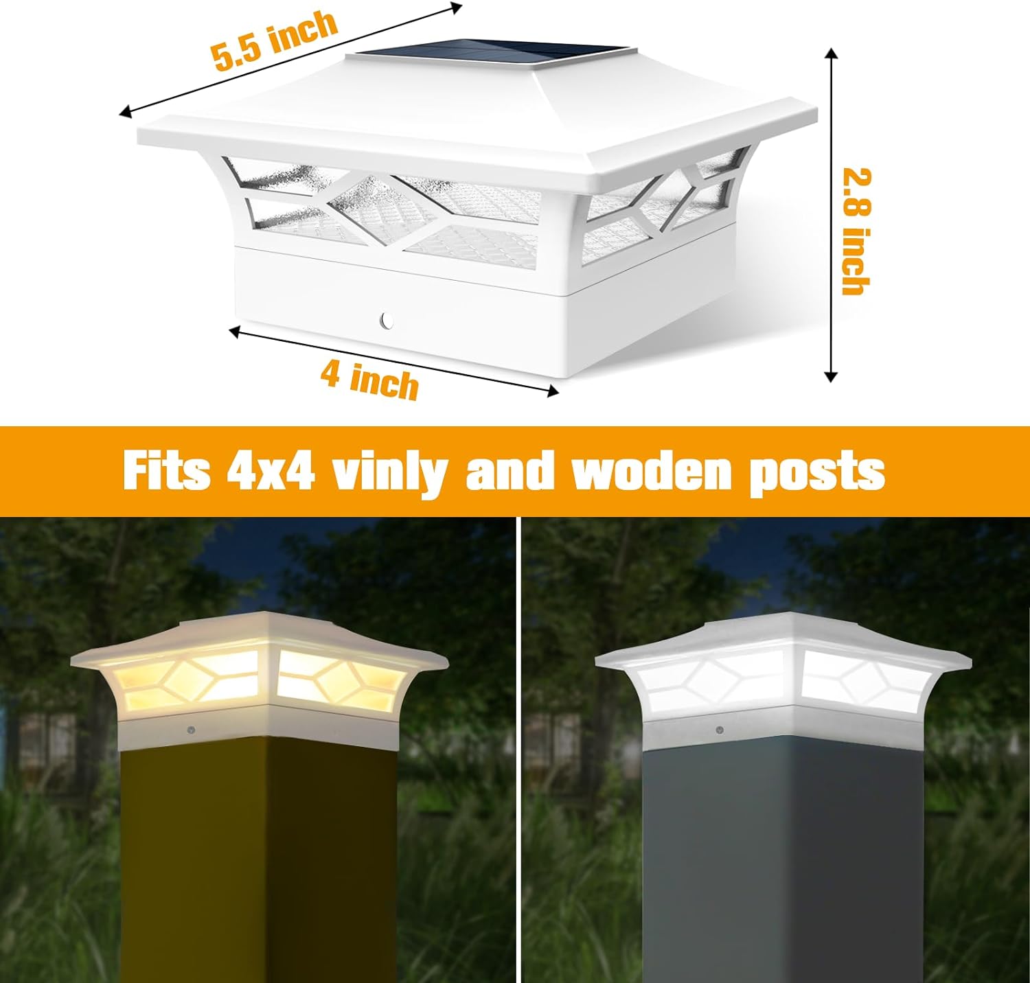 JOFIOS Solar Fence Post Lights, 4x4 Solar Post Cap Lights for Vinyl Fence, Solar Deck Lights Outdoor Warm White/Cool White Lighting, Solar Post Lights Outdoor Waterproof White Decorate Garden Pathway…