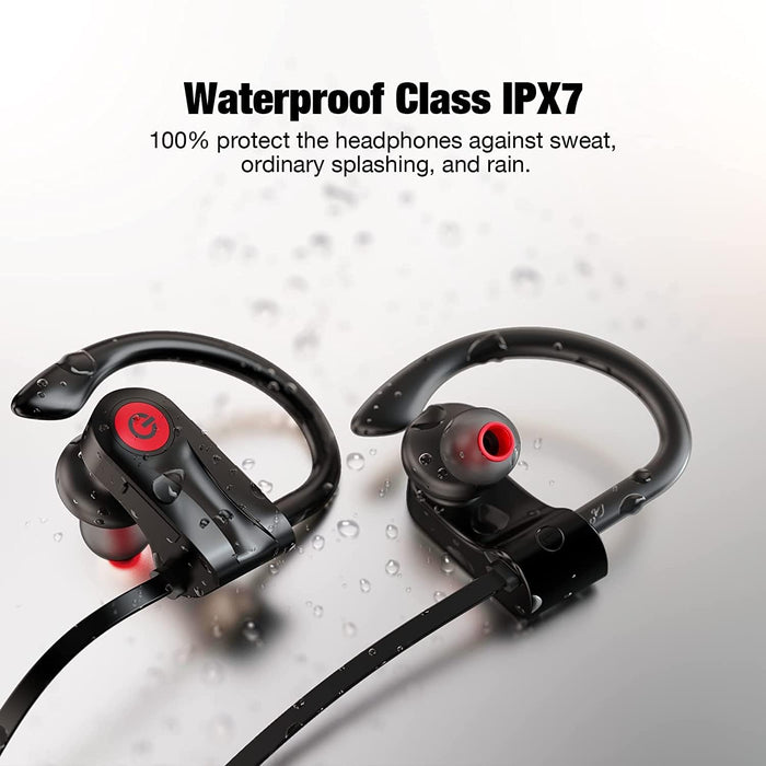 PSIER Wireless Headphones 5.3 Bluetooth Earbuds IPX7 Waterproof Headphones with 16Hrs Playtime Stereo Bass Over Ear Headsets with Mic, Running Headphones for Sports