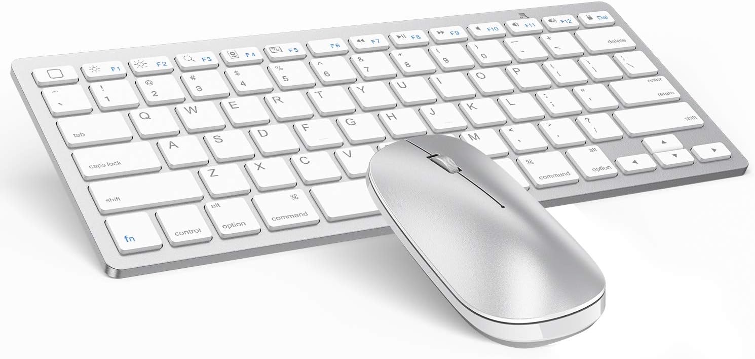 Wireless Bluetooth Keyboard and Mouse Combo, OMOTON Keyboard with Mouse for iPad (iPadOS 13 and above), Silver White