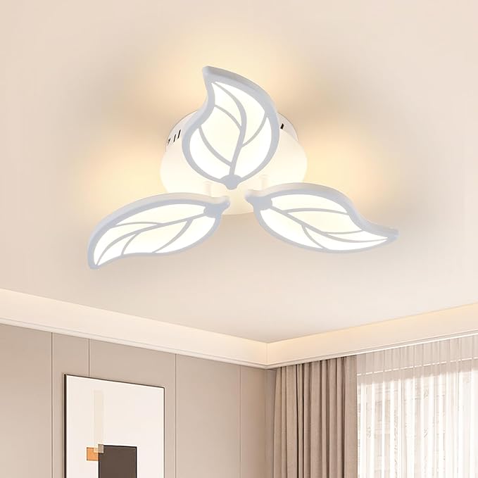 Goeco LED Ceiling Light Fixture, White 3-Leaves Creative Design Modern Flush Mount Ceiling Light, 3000K Warm White Acrylic Ceiling Light Fixture for Bedroom, Living Room, Dining Room