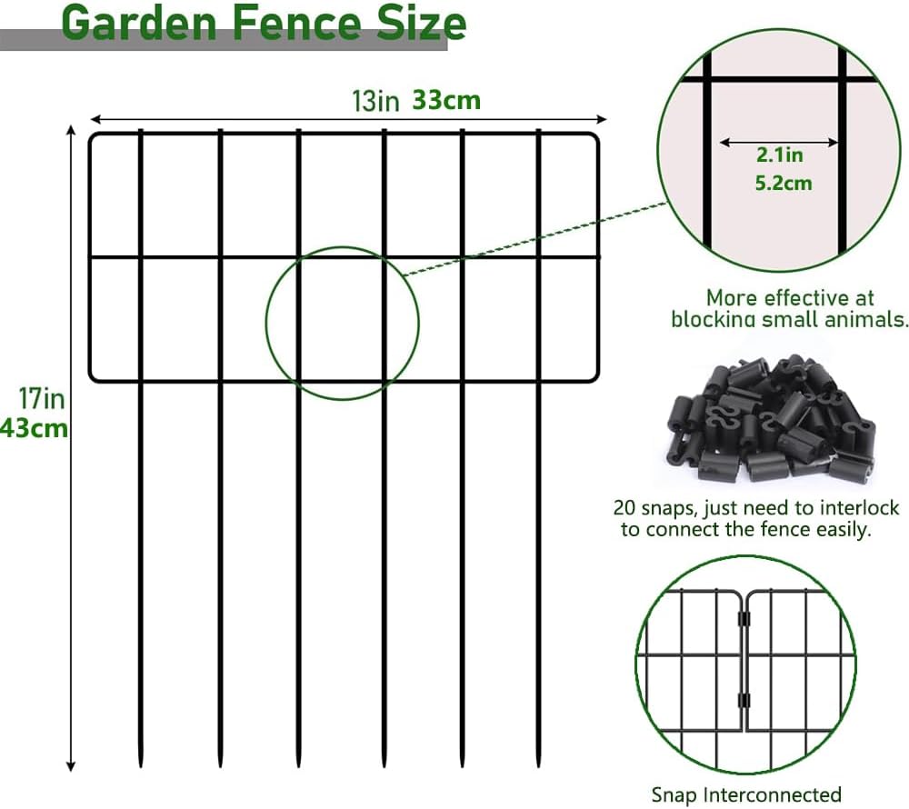 10 Pack No Dig Dog Animal Barrier Fence,17 in(H) X 10.8 Ft(L) Decorative Garden Fence,Rustproof Metal Wire Fencing Border Animal Barrier,Dog Rabbits Ground Fencing for Garden,Yard