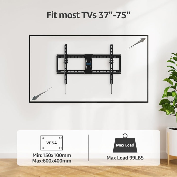 MOUNTUP UL Listed TV Wall Mount, Tilting TV Mount Bracket for Most 37-75 Inch Flat Screen/Curved TV Low Profile Wall Mount Saving Space Max VESA 600x400mm Hold up to 99 lbs Fit 16" 18" 24" Stud MU0008