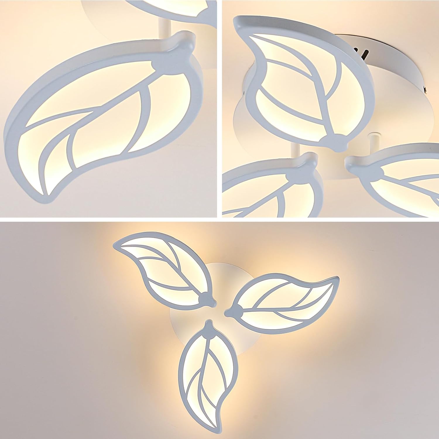 Goeco LED Ceiling Light Fixture, White 3-Leaves Creative Design Modern Flush Mount Ceiling Light, 3000K Warm White Acrylic Ceiling Light Fixture for Bedroom, Living Room, Dining Room