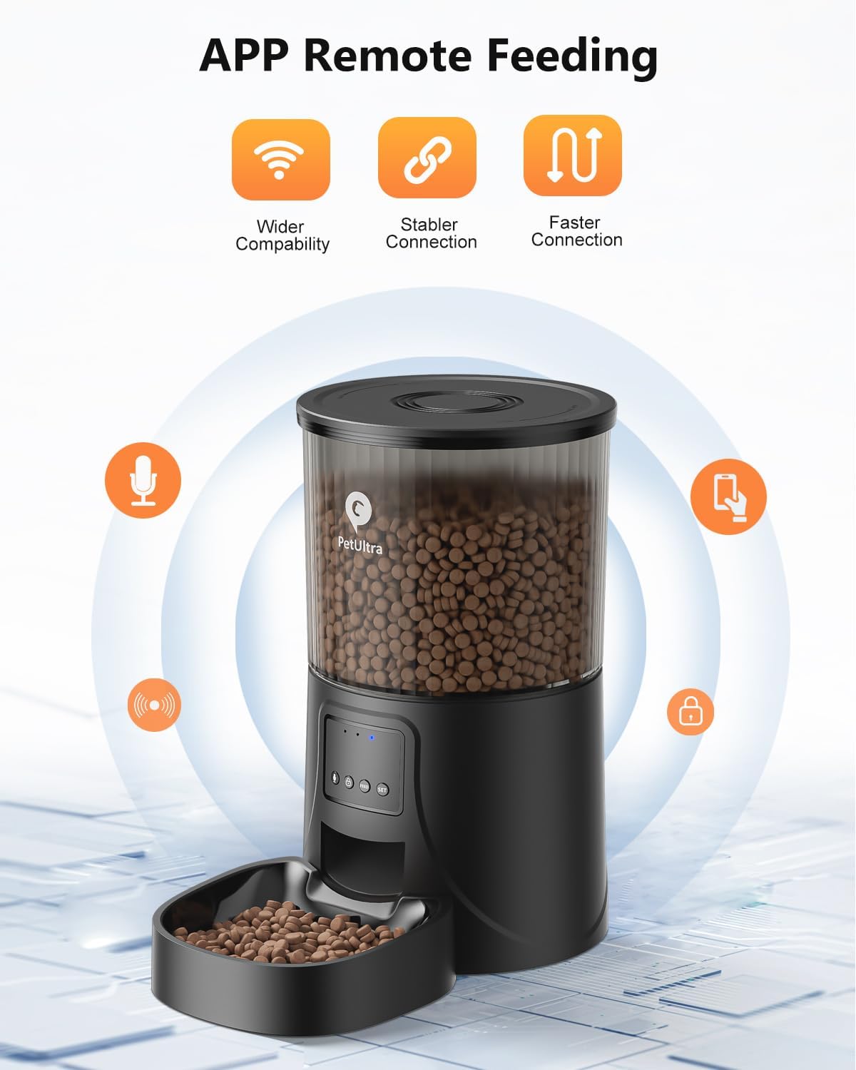 PETULTRA Automatic Cat Feeders WiFi, APP Control Dry Dog Cat Food Dispenser 4L, Timed Auto Pet Feeder Programmable, 10 Meals Per Day, Dual Power Supply, Desiccant Bag, 10s Voice Recorder