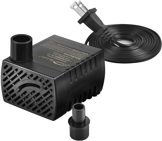 Simple Deluxe 80 GPH Submersible Pump with Adjustable Intake & 6' Waterproof Cord for Hydroponics, Aquaponics, Fountains, Ponds, Statuary, Aquariums & more