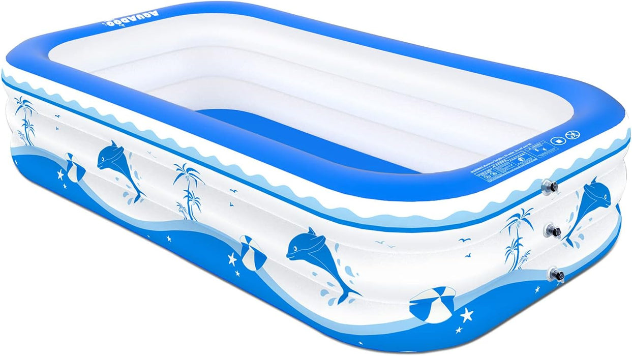 Aquadoo Family Swimming Inflatable Pool, 118" X 72" X 22" Full-Sized PVC Material Inflatable Lounge Pool for Baby, Kids, Adults Blow up Kiddie Pool for Family Outdoor Garden Backyard
