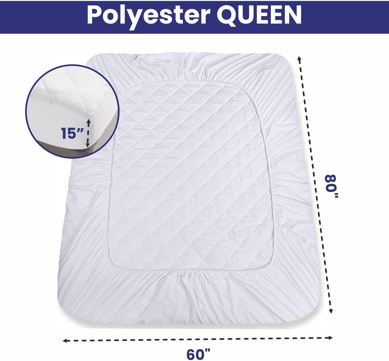 BORSH Quilted Fitted Mattress Pad (Queen,KING, CAL KING White) - Ultra Soft Cooling & Breathable Mattress Cover, Elastic Fitted Mattress Protector - Machine Washable Mattress Topper - 60" X 80", 15" Deep