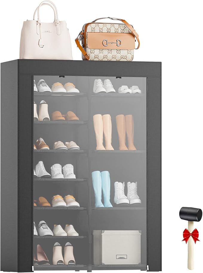 LVNIUS Shoe Rack With Covers Shoes And Boots Organizer Shoe Closet 8-Tier 22-26 Pairs, Large Shoe Organizer Cabinet,Tall Closed Shoe Storage Rack For Garage Bedroom,Mueble Para Zapatos