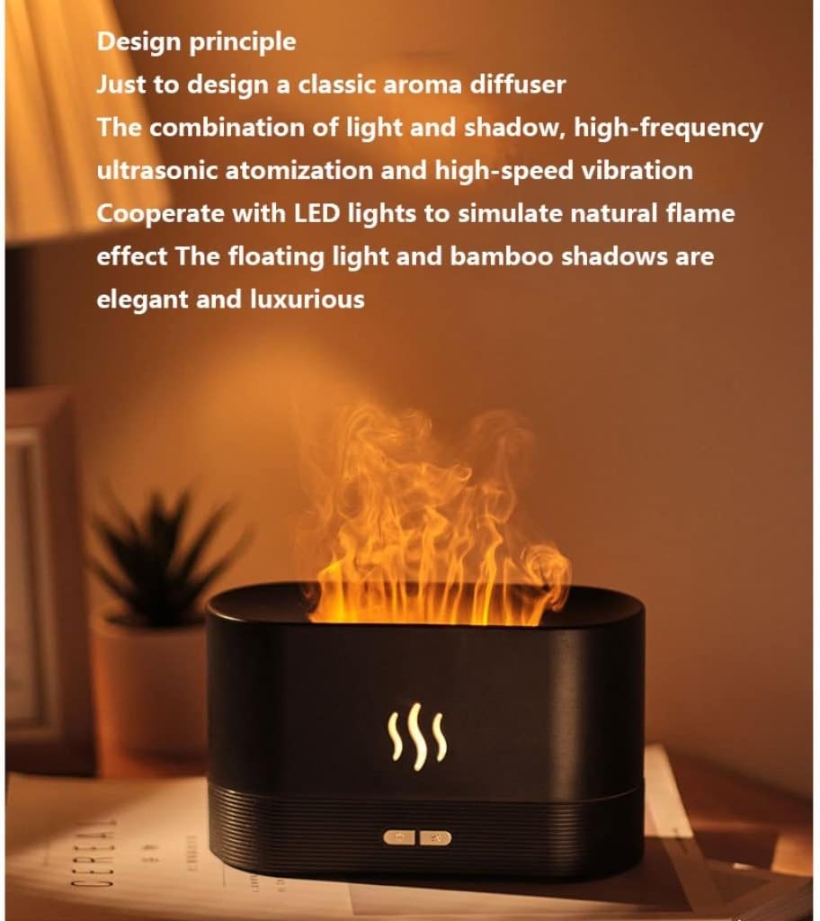 Humidifier With Flame Night Light, Aromatherapy Diffuser, Essential Oil Diffuser180mL, Silent Aromatherapy Atomization Humidifier, 2 Gear Adjustment, Essential Oil Diffuser With Automatic Safety Switc