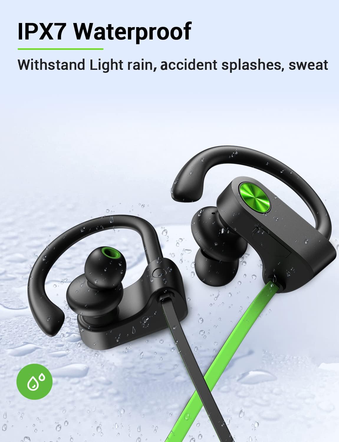 Stiive Bluetooth Headphones, 5.3 Wireless Sports Earbuds IPX7 Waterproof with Mic, Stereo Sweatproof in-Ear Earphones, Noise Cancelling Headsets for Gym Running Workout, 16 Hours Playtime - GreenBlack