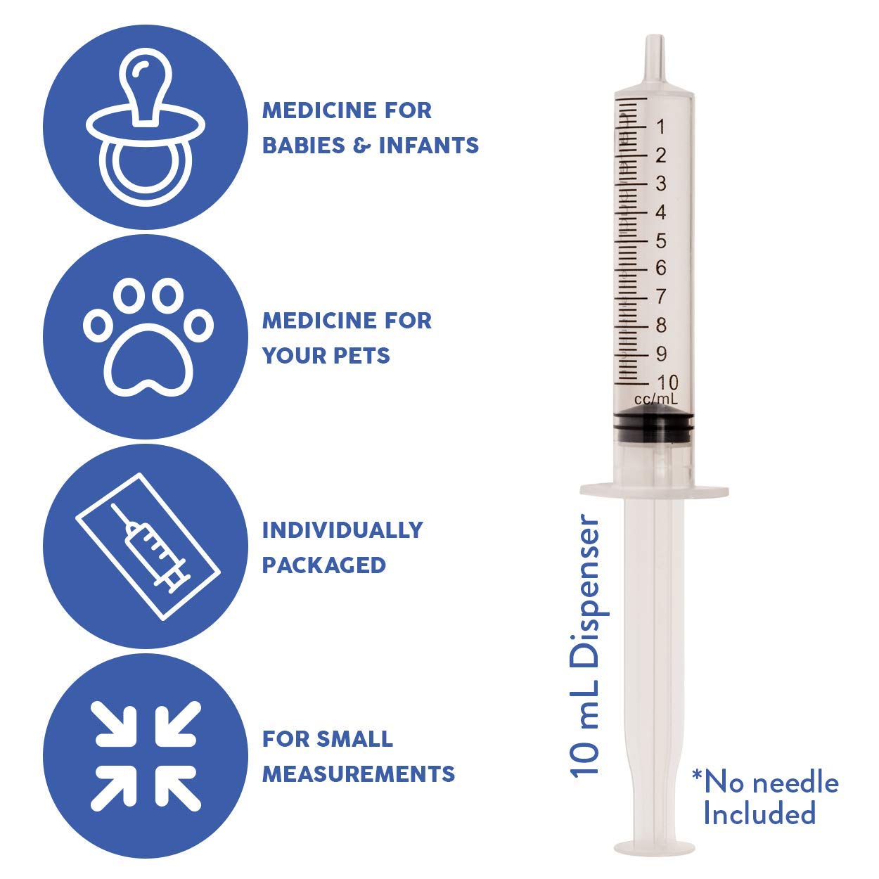 Care Touch 10ml Syringe with Luer Slip Tip - 100 Sterile Syringes – No Needle Great for Dispensing Oral Medicine and Home Care