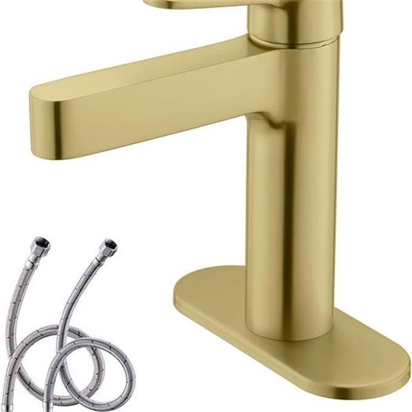 KENES Brushed Gold Single Hole Bathroom Faucet Modern Single Handle Bathroom Sink Faucet with D