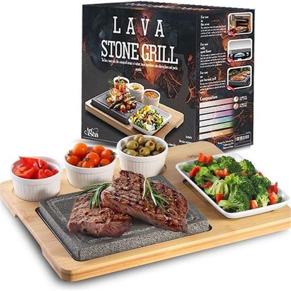 Artestia Lava Hot Steak Stones Complete Set, Double Hot Stone Tabletop Grilling Platter for Ste