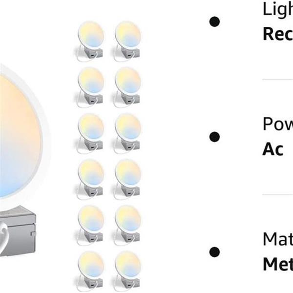 Amico 12 Pack 5 Inch 5CCT Slim LED Semi-recessed Ceiling Light with Junction Box, Fit 3.5~4.5 I