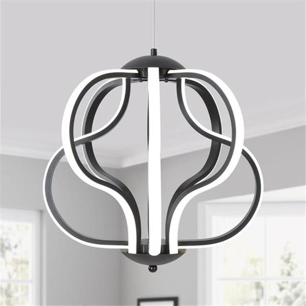Q&S Modern Led Chandelier,Black Hanging Pendant Lights for Dining Room Foyer Entryway Kitchen L