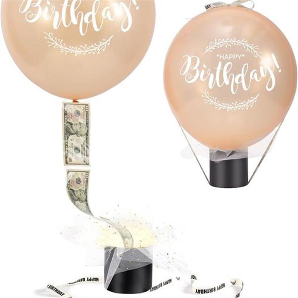 SDALU Money Pull Box for Cash Gift - Happy Birthday Balloon Money Pull Box, Golden Balloon Surp