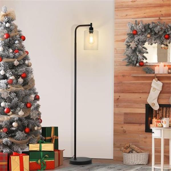 Industrial Floor Lamp, Modern Standing Lamps with Hanging Clear Glass Shade, Classic Reading Ta