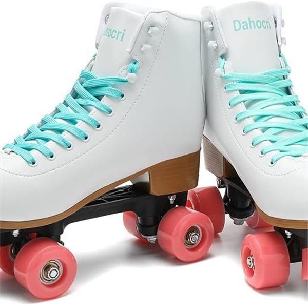 Dahocri Outdoor White Roller Skate - Indoor Women and Men High Top Double-Row Roller Stakes 38