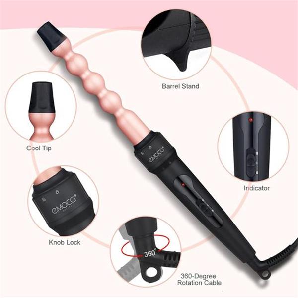 5 in 1 Curling Wand Iron Set - EMOCCI PRO Instant Heat Long lasting Hair Waver Iron Straightene