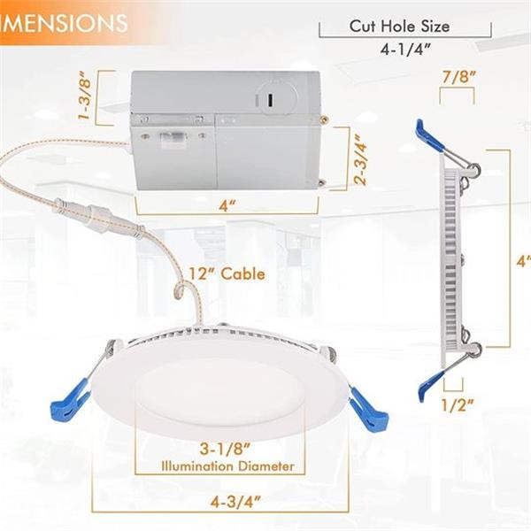 Cloudy Bay 4 inch 3000K/4000K/5000K Three Color Temperature Selectable, Dimmable 10W CRI 90+, I