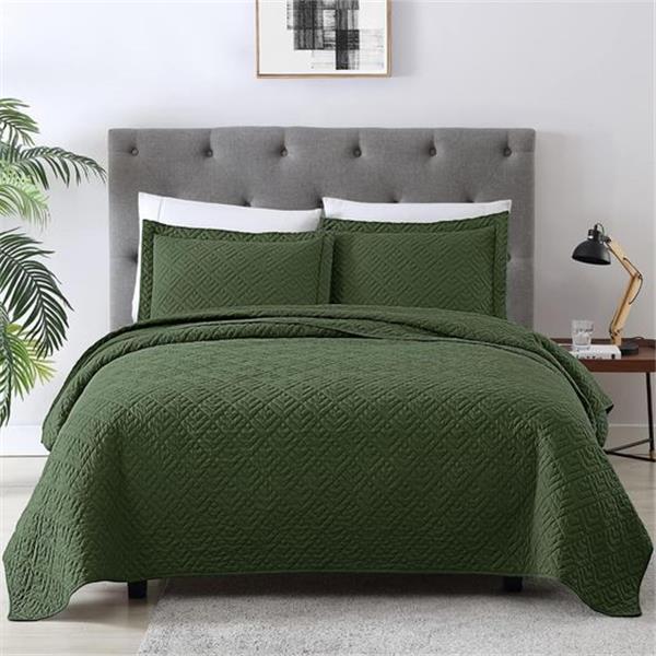 EXQ Home Quilt Set Twin Size Olive Green 2 Piece,Lightweight Soft Coverlet Modern Style Squares