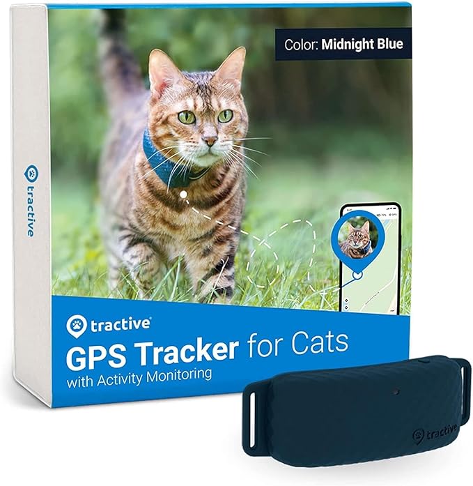 Tractive GPS Pet Tracker for Cats - Waterproof, GPS Location & Smart Activity Tracker, Unlimited Range, Works with Any Collar (Dark Blue)