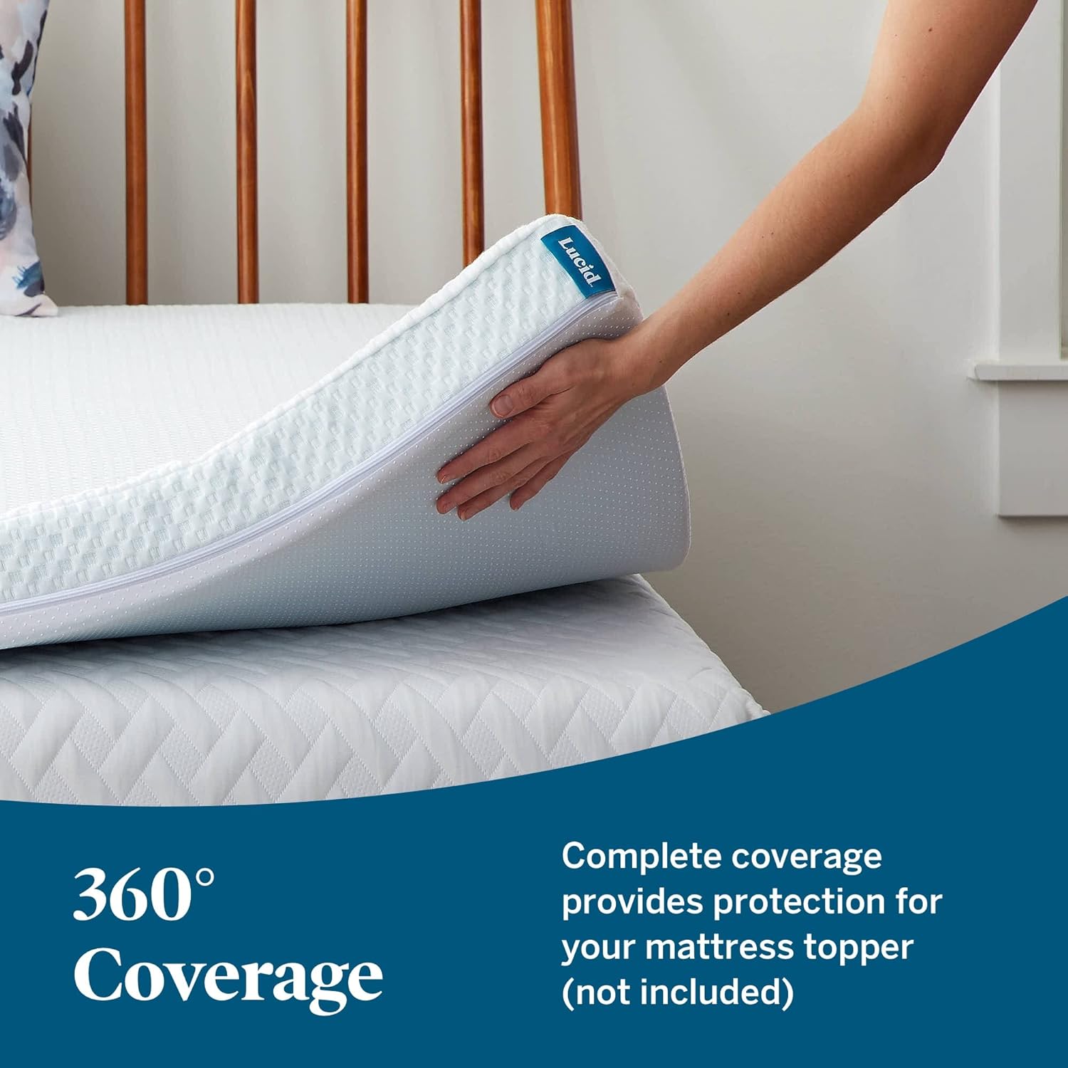 LUCID Mattress Topper Cover - Soft and Breathable - Machine Washable - Zippered Enclosure - Non-Slip Cover - 2 Inch - Twin XL