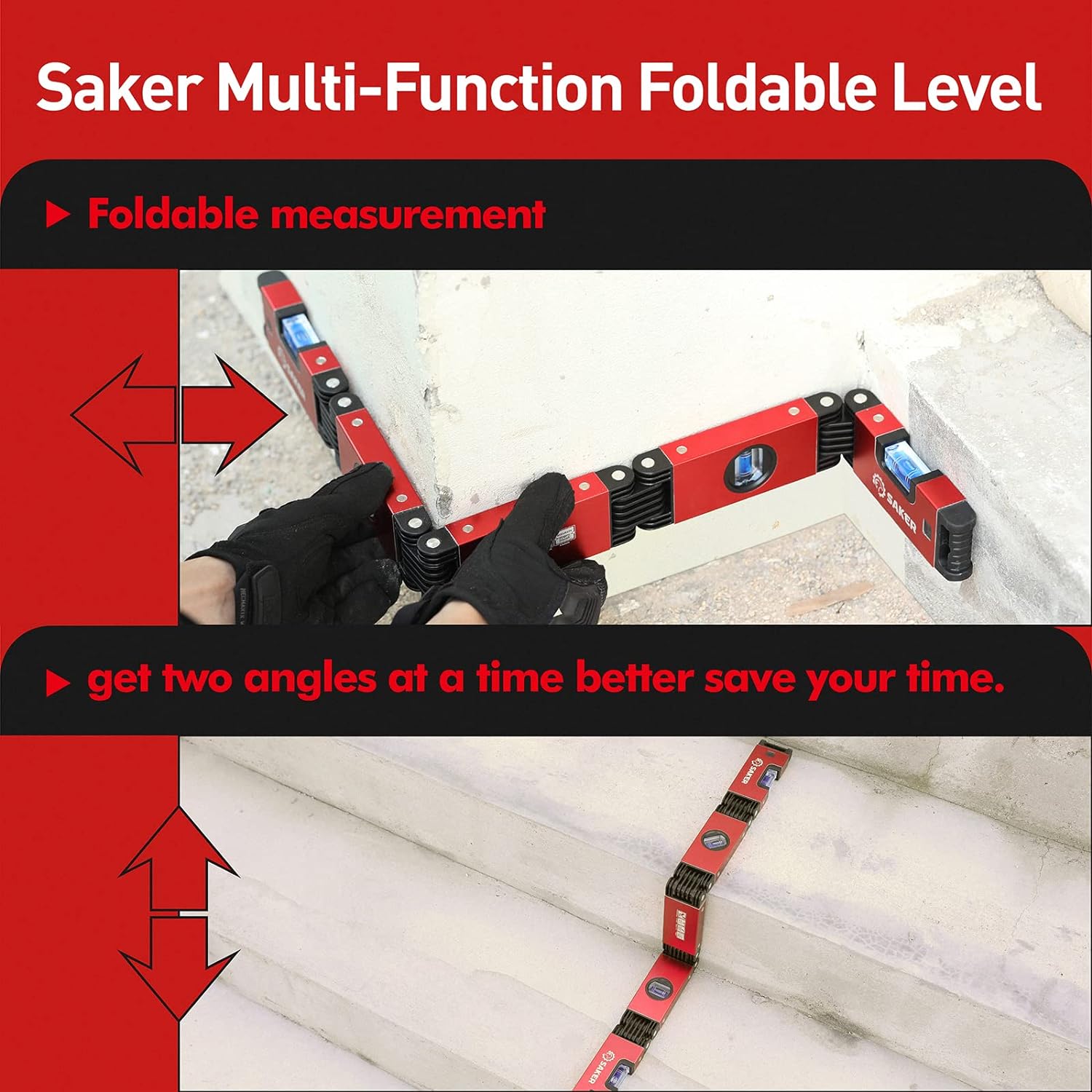 Saker Multi-Function Foldable Level, 28-Inch Multi-Angle Measurement Woodworking Tools,Precise Leveling in Any Position,Save Your Precious Time