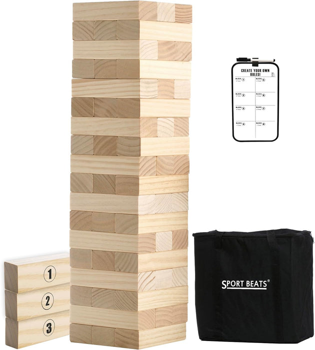 Large Tower Game Jenge Stacker Wooden Stacking Games Lawn Outdoor Games for Adults and Family - Includes Rules and Carry Bag-54 Large Blocks