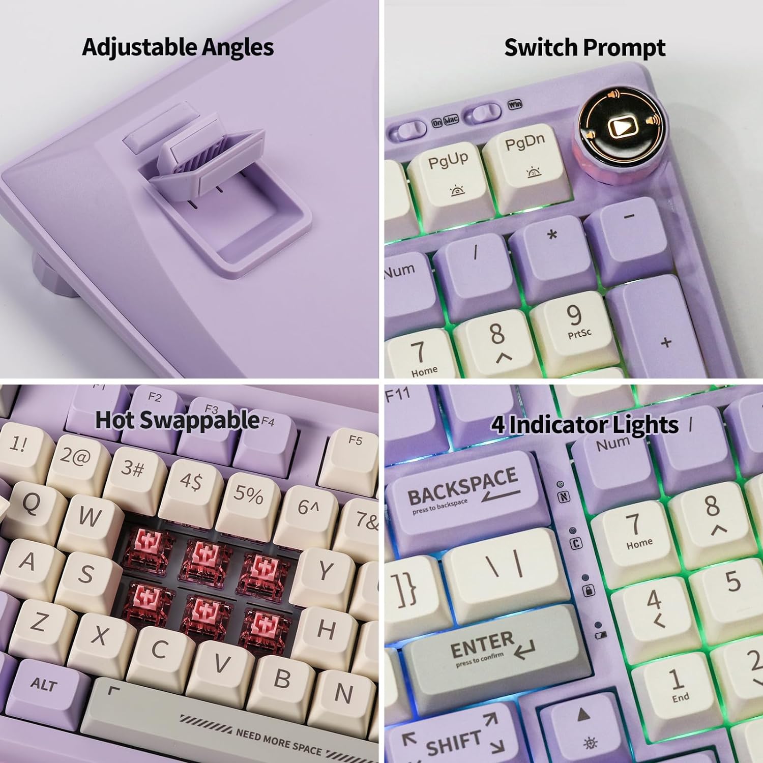 EPOMAKER RT100 97 Keys Gasket BT5.0/2.4G/USB-C Mechanical Keyboard with Customizable Display Screen, Knob, Hot Swappable Socket, 5000mAh Battery for Win/Mac(RT100 Purple, Sea Salt Silent Switch)