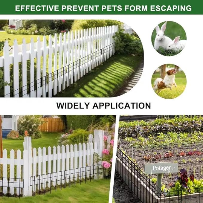 10 Pack No Dig Dog Animal Barrier Fence,17 in(H) X 10.8 Ft(L) Decorative Garden Fence,Rustproof Metal Wire Fencing Border Animal Barrier,Dog Rabbits Ground Fencing for Garden,Yard