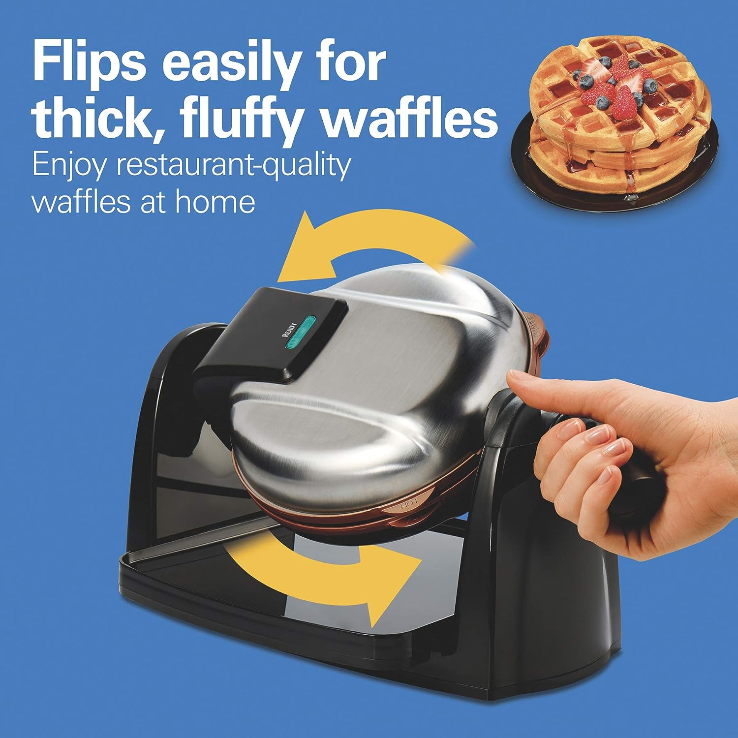 Hamilton Beach 26031 Belgian Waffle Maker with Removable Nonstick Plates, Single Flip, Ceramic Grids, Black