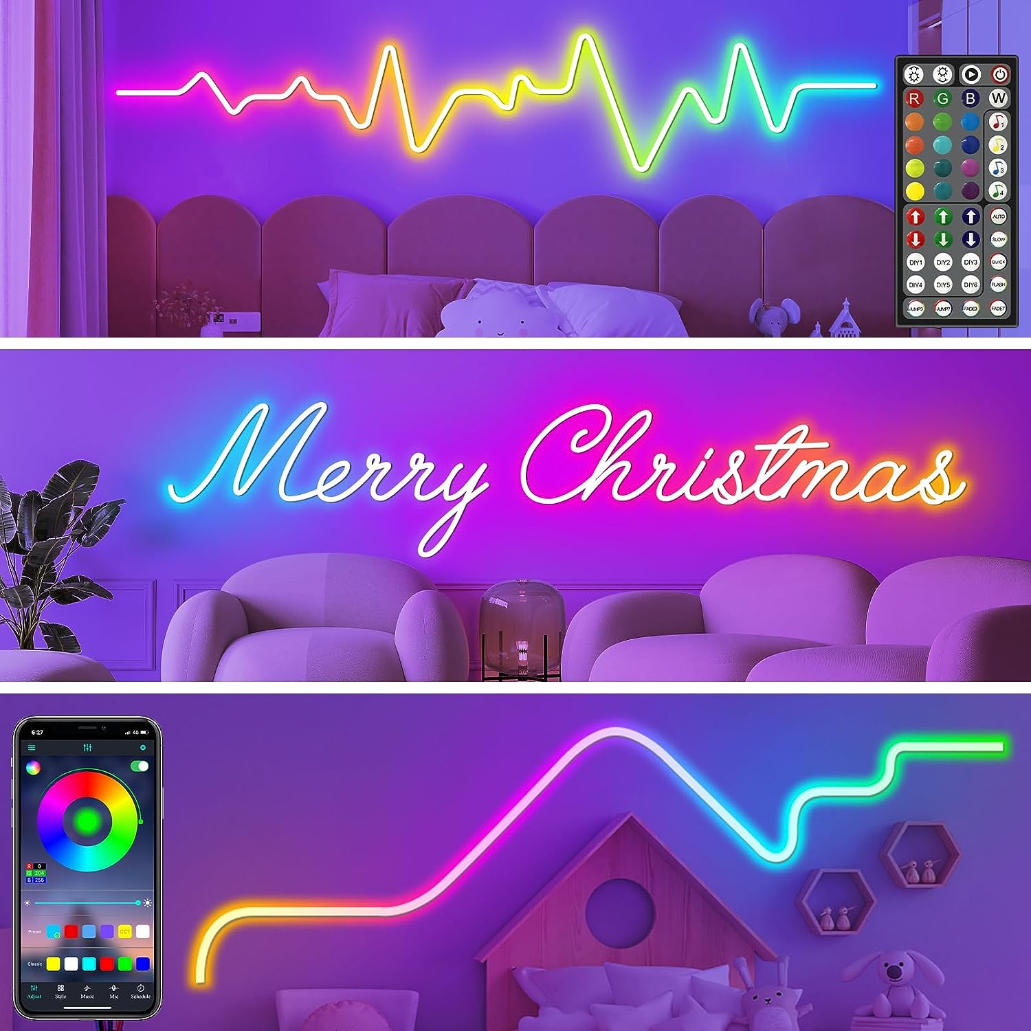 LETIANPAI 50Ft Led Neon Rope Lights,Control with App/Remote,Flexible Led Rope Lights,Multiple Modes,IP68 Outdoor RGB Neon Lights Waterproof,Music Sync Gaming Led Neon Strip Lights for Bedroom Indoor