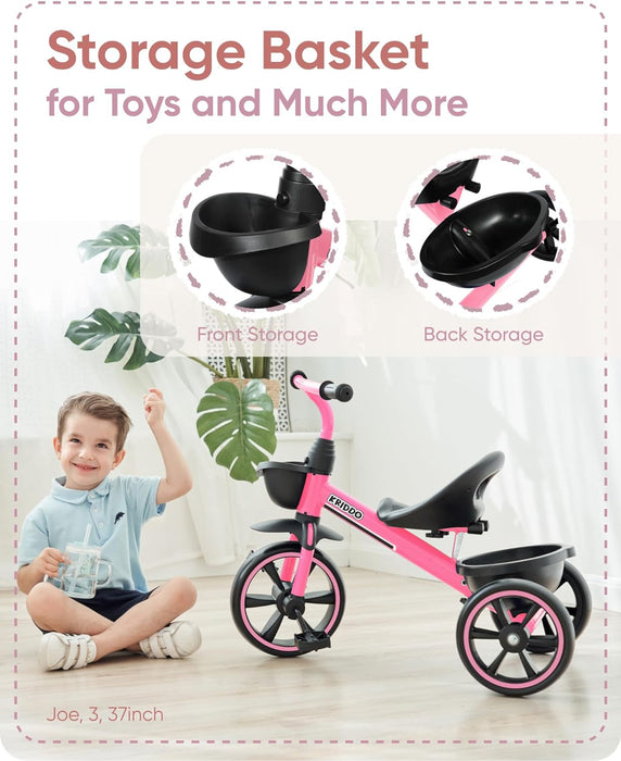 KRIDDO Kids Tricycles Age 24 Month to 4 Years, Toddler Kids Trike for 2.5 to 5 Year Old, Gift Toddler Tricycles for 2-4 Year Olds, Trikes for Toddlers, Pink