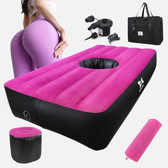 Cwsk BBL Bed Mattress-Post Surgery Supplies Inflatable BBL Bed with Hole After Surgery Recovery Flocked Top Brazilian Butt Lift Pillow with Air Pump for Sitting Sleeping