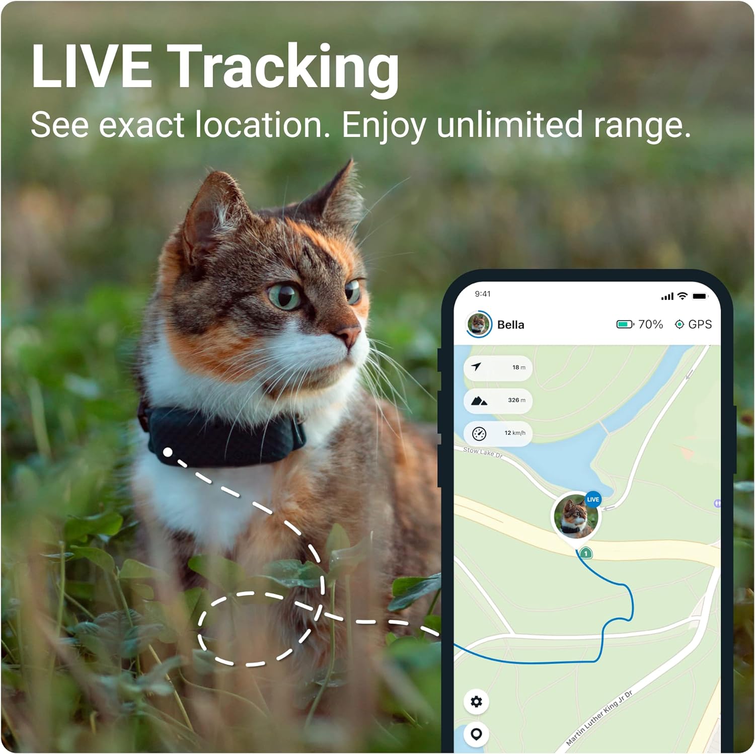 Tractive GPS Pet Tracker for Cats - Waterproof, GPS Location & Smart Activity Tracker, Unlimited Range, Works with Any Collar (Dark Blue)