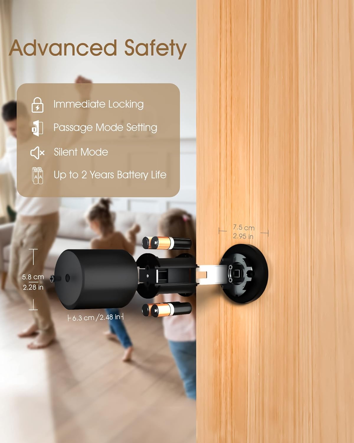 Door Knob with Keypad Lock Interior Keyless Child Proof Electronic Pin Code Door Knob 5s Auto-Lock for Bedroom Apartment Garage Office Security Matte Black