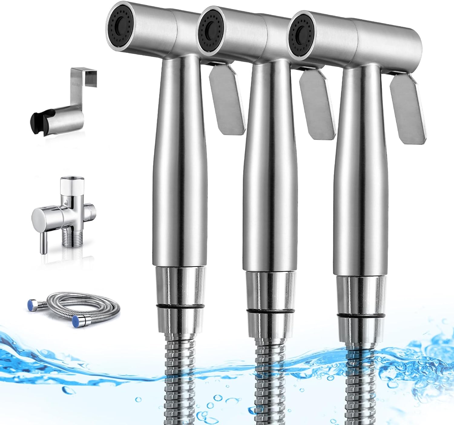 Arofa Handheld Bidet Sprayer for Toilet-3 Pack Adjustable Water Pressure Control with Bidet Hose for Feminine Wash, Stainless Steel Brushed Nickel Cloth Diaper Bidet Toilet Sprayer for Baby Wash