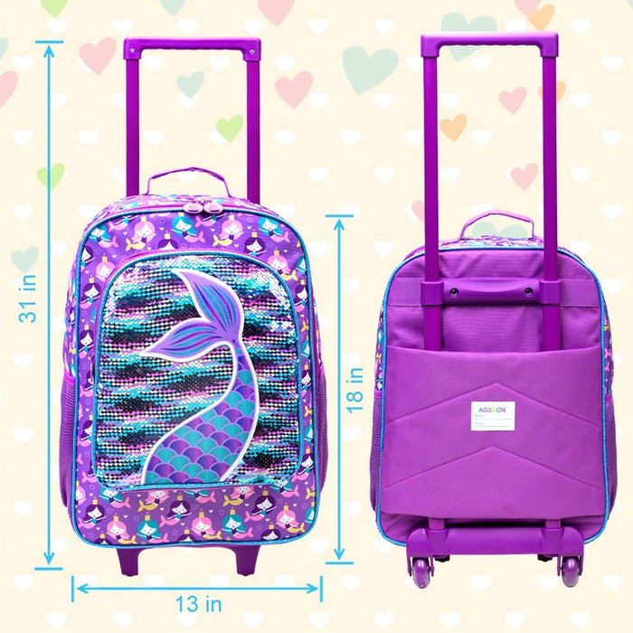 AGSDON Kids Suitcase for Girls, Cute Mermaid Rolling Luggage Wheels for Children Toddler