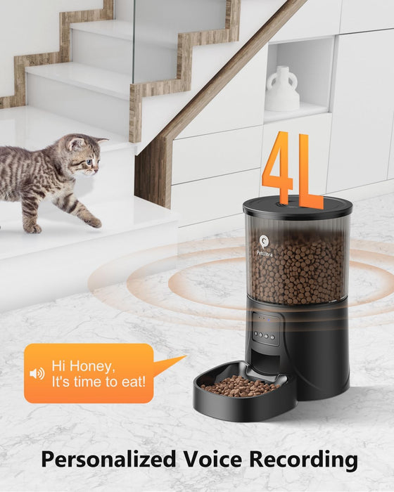 PETULTRA Automatic Cat Feeders WiFi, APP Control Dry Dog Cat Food Dispenser 4L, Timed Auto Pet Feeder Programmable, 10 Meals Per Day, Dual Power Supply, Desiccant Bag, 10s Voice Recorder