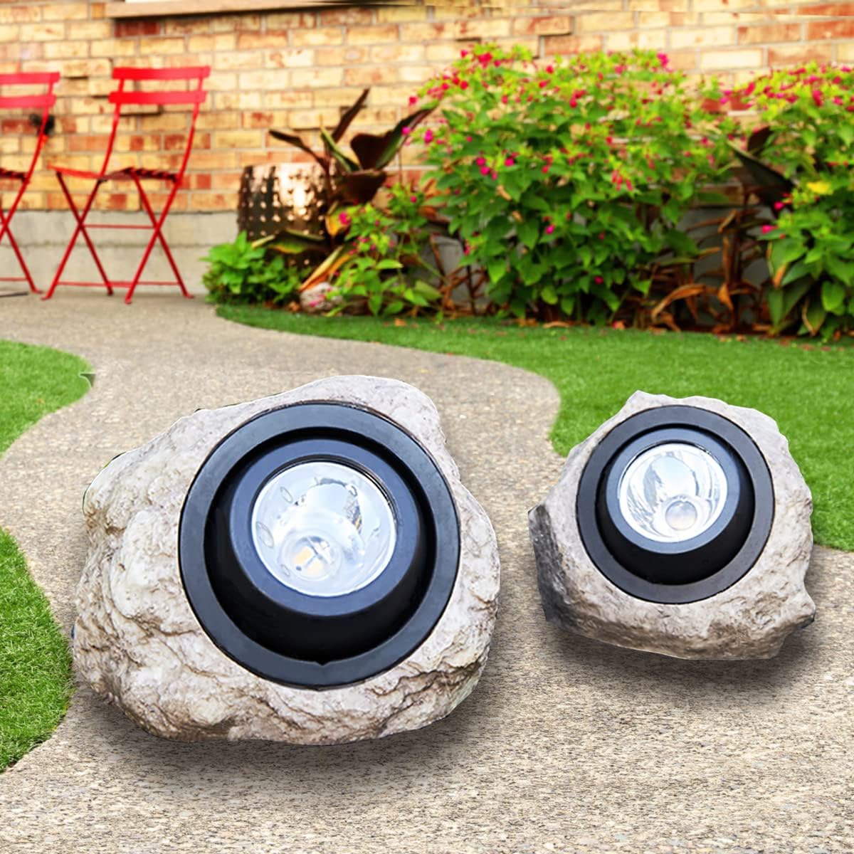 GOODFOEVER Rock Solar Garden Lights, Super Bright Solar Spot Lights, Solar Powered Landscape Lights Outdoor Decorative Waterproof LED Solar Lights for Pathway, Walkway, Yard