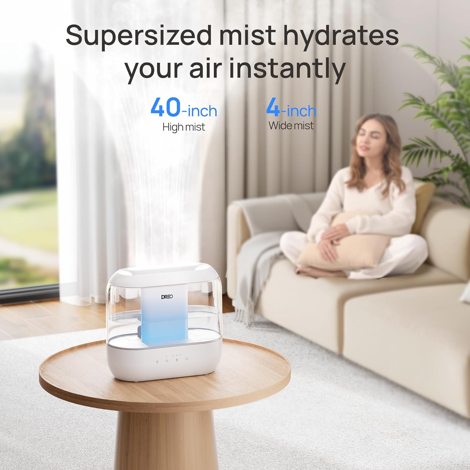 Dreo Humidifiers for Bedroom, Top Fill 4L Supersized Cool Mist Humidifier with Oil Diffuser and Nightlight, 32H Runtime, Quiet Ultrasonic Humidifiers for Home, Large Room, Baby Nursery and Plants