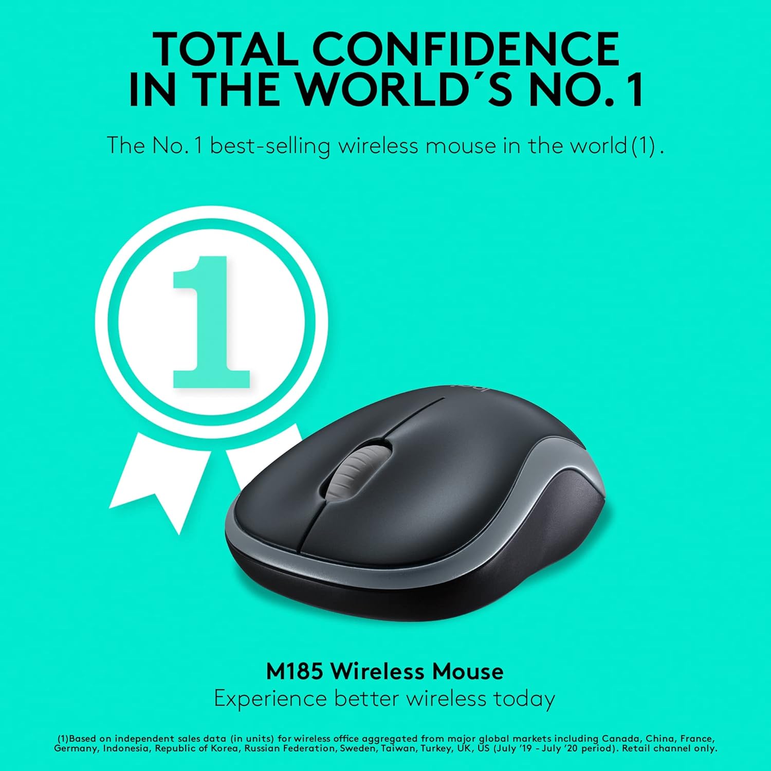 Logitech M185 Wireless Mouse, 2.4GHz with USB Mini Receiver, 12-Month Battery Life, 1000 DPI Optical Tracking, Ambidextrous, Compatible with PC, Mac, Laptop - Swift Gray