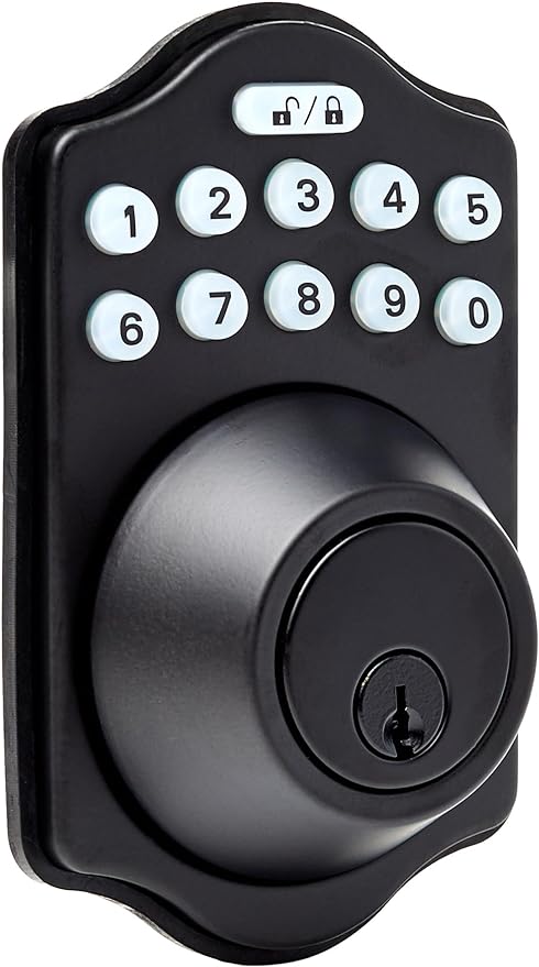 Amazon Basics Contemporary Square Deadbolt Door Lock, Single Cylinder, Satin Nickel