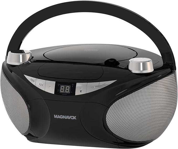 Magnavox MD6949-BK Portable Top Loading CD Boombox with AM/FM Stereo Radio and Bluetooth Wireless Technology in Black | CD-R/CD-RW Compatible | LED Display |