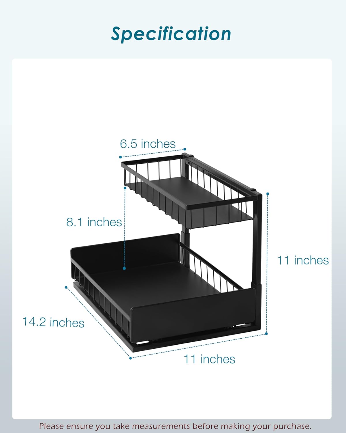 Shantton Under Sink Organizer 2-Tier Metal Sliding Pull Out Organizer for Kitchen Bathroom Cabinet Pantry Home Multipurpose Slide-Out Drawer Storage Shelf Rack No Drilling L-Shape Heavy Duty Black