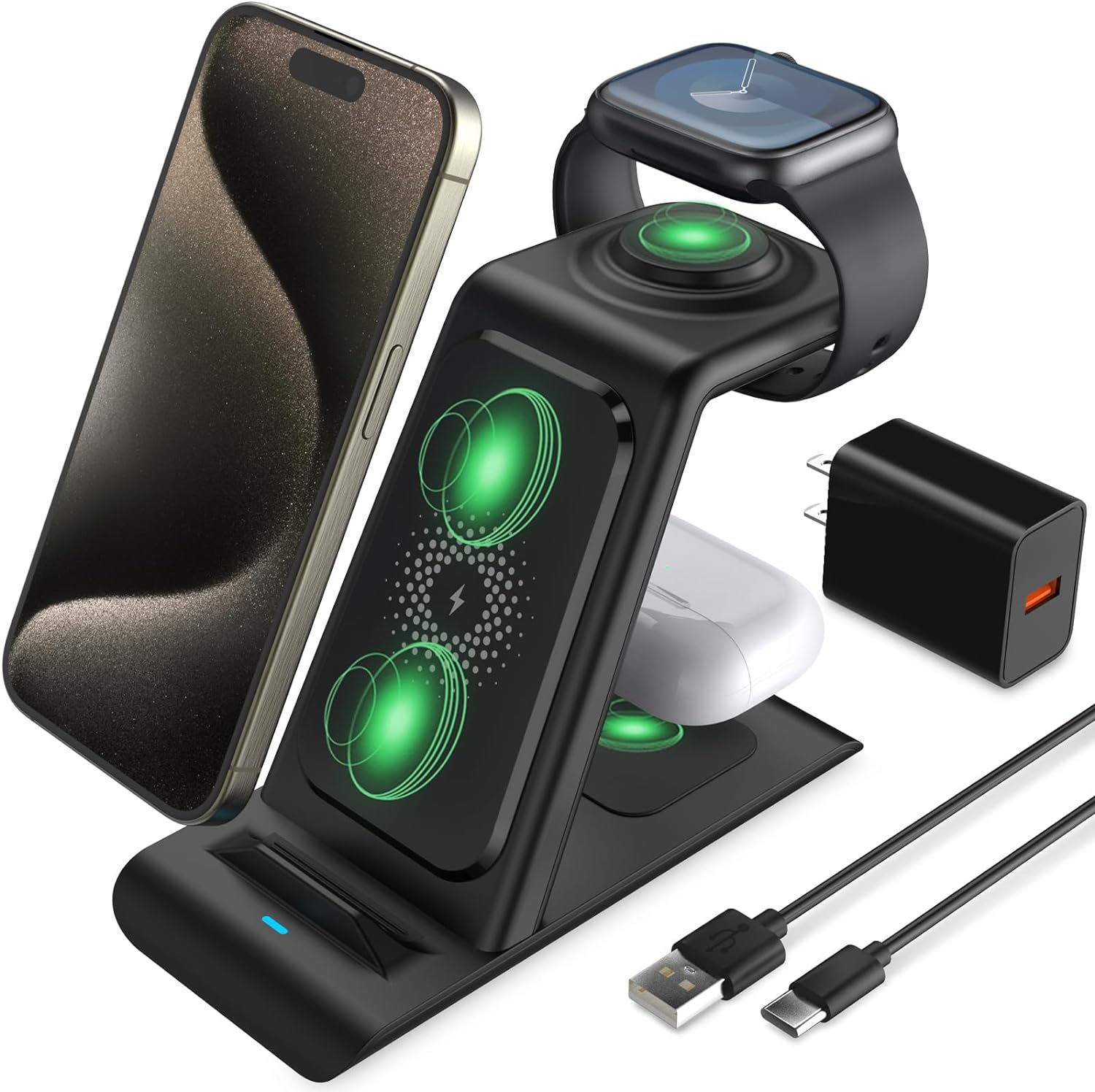 HATALKIN 3 in 1 Wireless Charging Station Compatible with Apple Products Multiple Devices Apple Watch Ultra 2 9 8 SE 7 6 5 4 3 iPhone 15 14 13 12 11 Pro Max/X/XS/AirPods Pro 2 Wireless Charger Stand