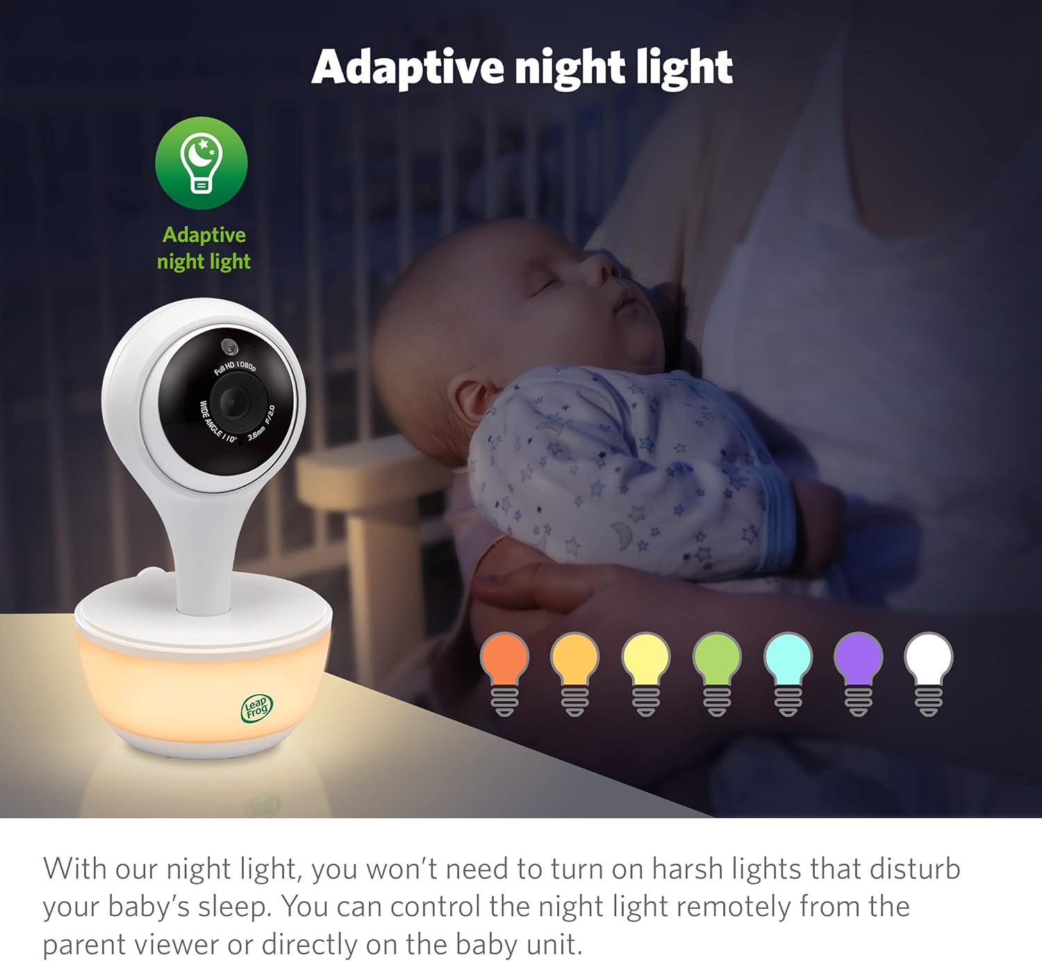 LeapFrog LF815HD - 1080p WiFi Remote Access Video Baby Monitor with 5” High Definition 720p Display, Night Light, Color Night Vision, (White), One Size